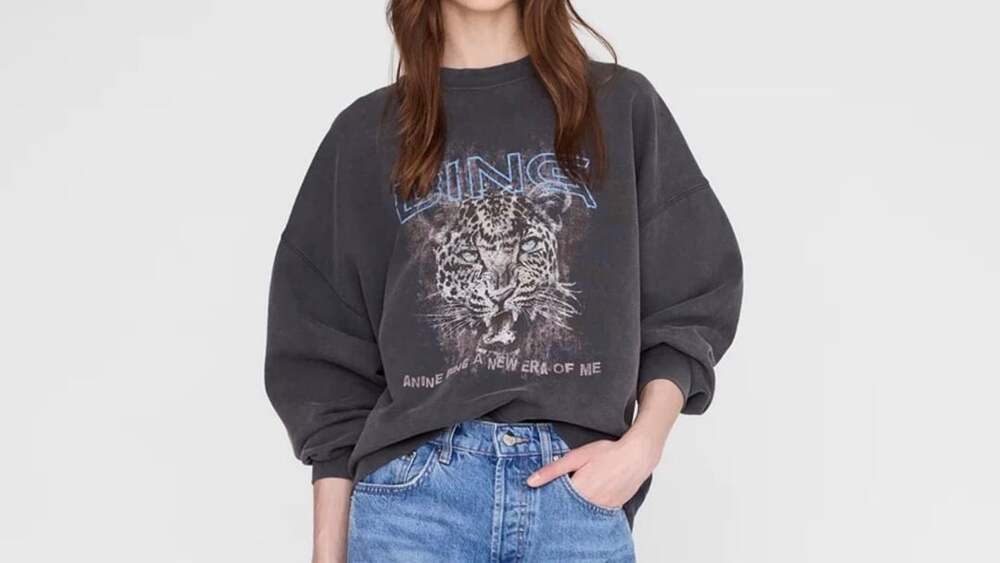 Anine Bing Miles Leo Graphic Sweatshirt Washed Black size XSmall
